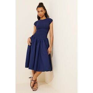 Free People Afternoon Elegance Cap Sleeve Drop Waist Midi Dress